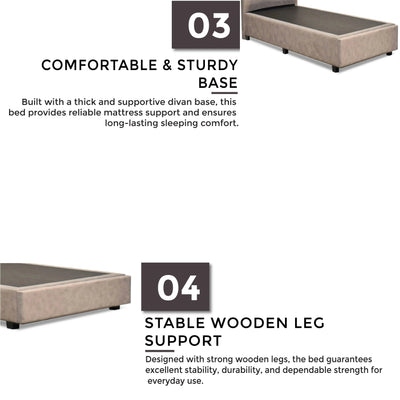 Practical storage bed with built-in pull-out drawer for bedding or essentials, combining comfort, elegance, and functionality.