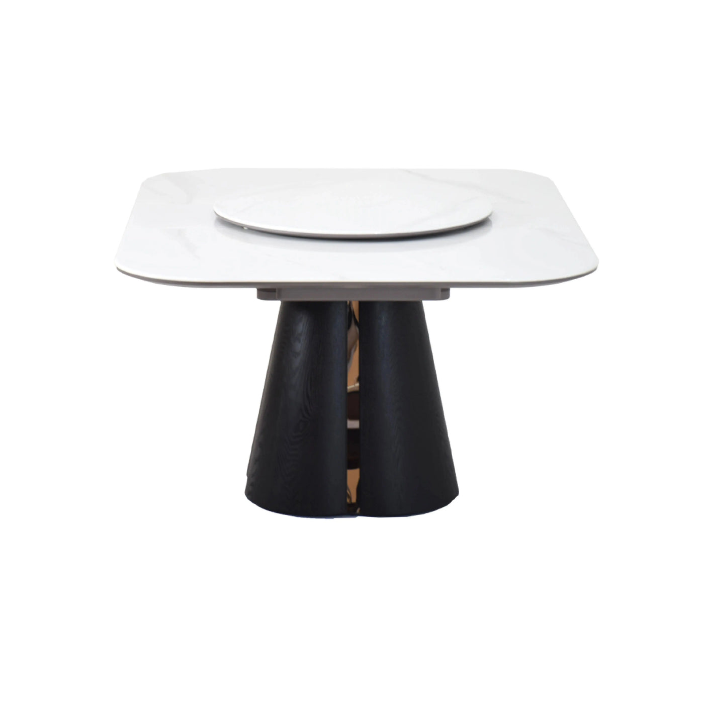 OLEEN Marble Dining Table with white crystal stone top and black split cylindrical base - TD Furniture