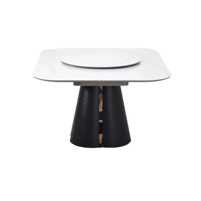OLEEN Marble Dining Table with white crystal stone top and black split cylindrical base - TD Furniture