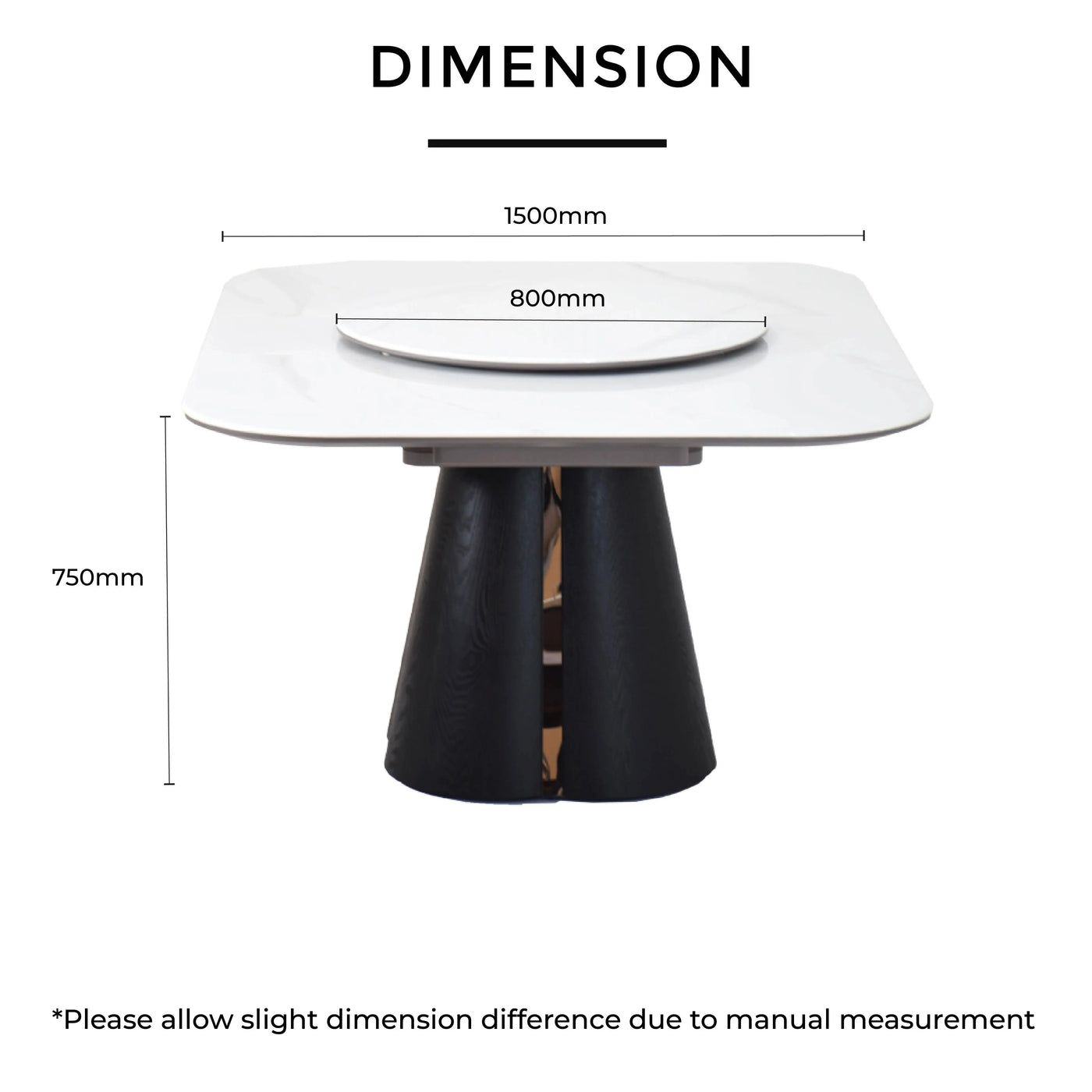 OLEEN Marble Dining Table dimensions L1500mm H750mm RD800mm with Lazy Susan - TD Furniture