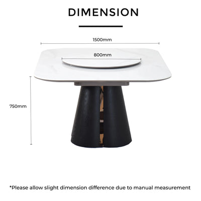 OLEEN Marble Dining Table dimensions L1500mm H750mm RD800mm with Lazy Susan - TD Furniture