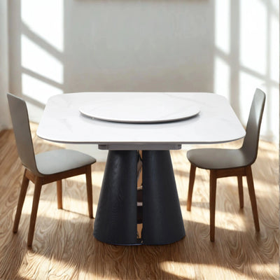 OLEEN Marble Dining Table with luxury Lazy Susan in modern dining room with natural light