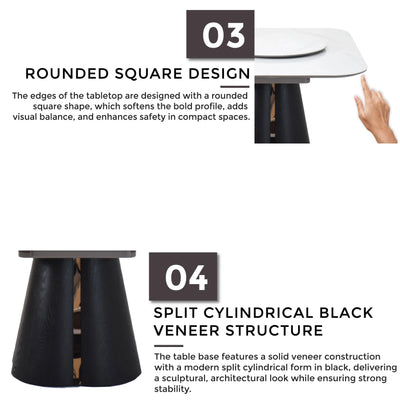 OLEEN Marble Dining Table with rounded square design and  solid cylindrical black veneer structure - TD Furniture