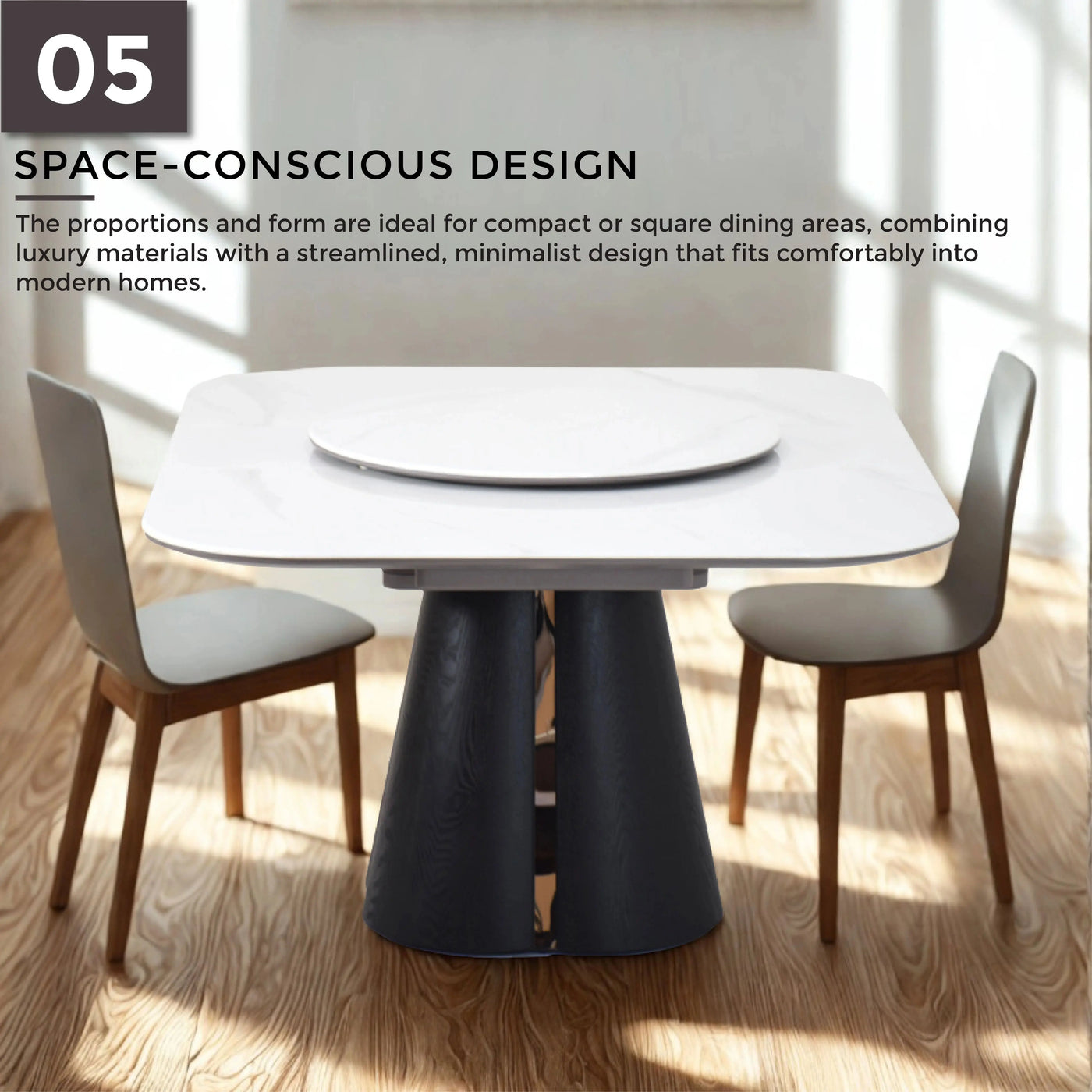 OLEEN Marble Dining Table with space-conscious design in a compact dining room setup - TD Furniture