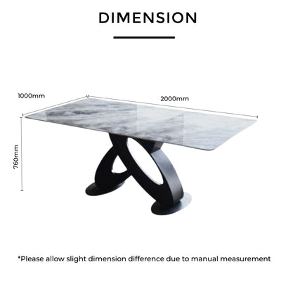 2000mm length × 1000mm depth × 760mm height, featuring a wide surface and sculptural pedestal support.