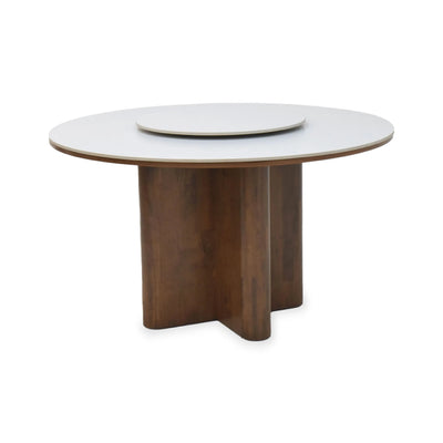 ROVA Marble Dining Table with matte sintered stone top and wooden leg