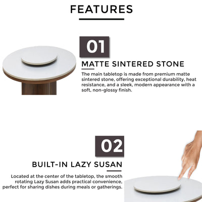 ROVA Marble Dining Table with round heat-resistant matte stone surface