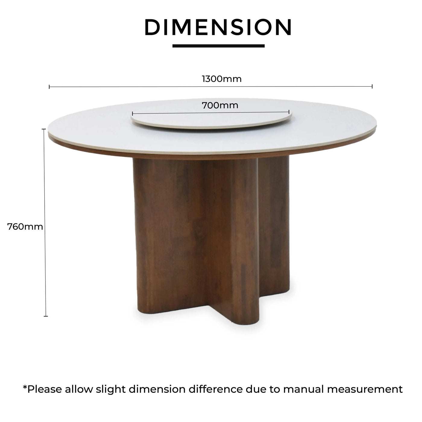 ROVA Marble Dining Table dimensions L1300mm H760mm RD700mm