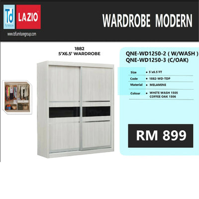 Modern wardrobe with sliding doors on a white background, featuring Lazlo branding.