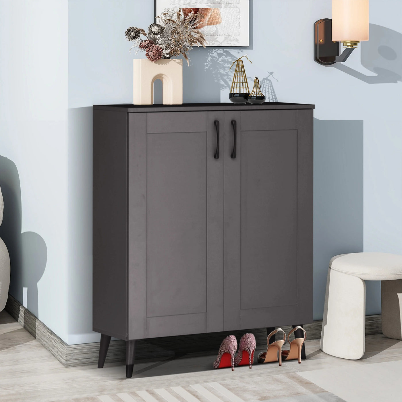 TOFFO  Shoe Cabinet WHITE/GREY Td Furniture