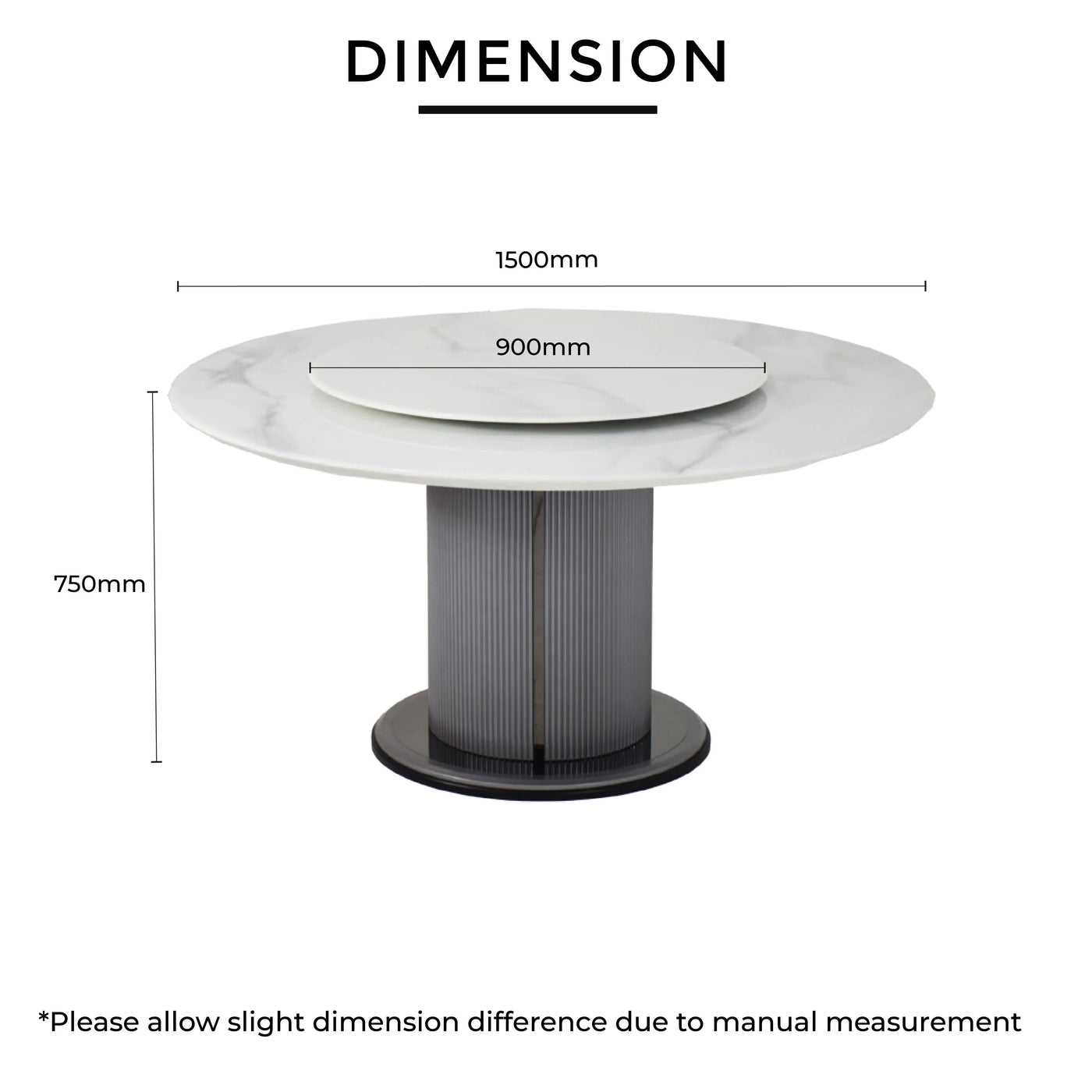 TYLAN Marble Dining Table dimensions L1500mm H750mm RD900mm