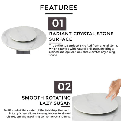 TYLAN Marble Dining Table with round glossy crystal stone surface 