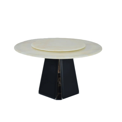 VALEA Marble Dining Table with jade stone top and bold black solid veneer base - TD Furniture