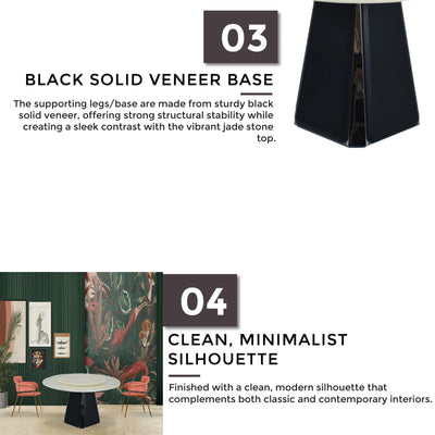 VALEA Marble Dining Table with sturdy black solid veneer base for stability and clean, minimalist silhouette - TD Furniture