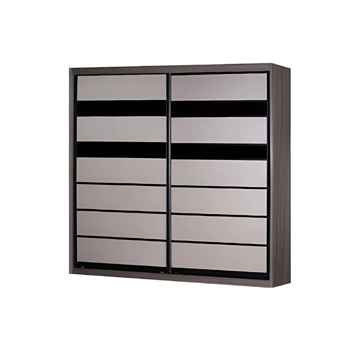 Sliding wardrobe with gray doors on a white background