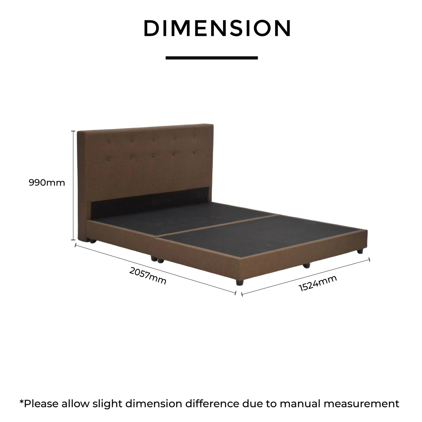 L2057mm × H990mm × D1524mm, designed with a thick supportive base and stable wooden leg construction.