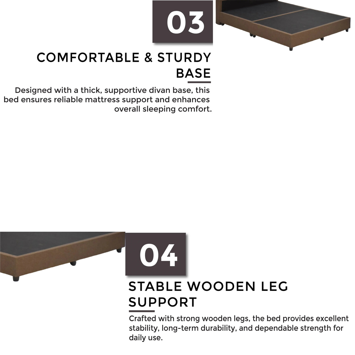 Thick padded base and solid wooden legs for lasting.