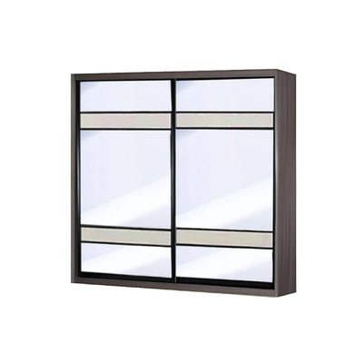 Wooden cabinet with glass panels on a white background